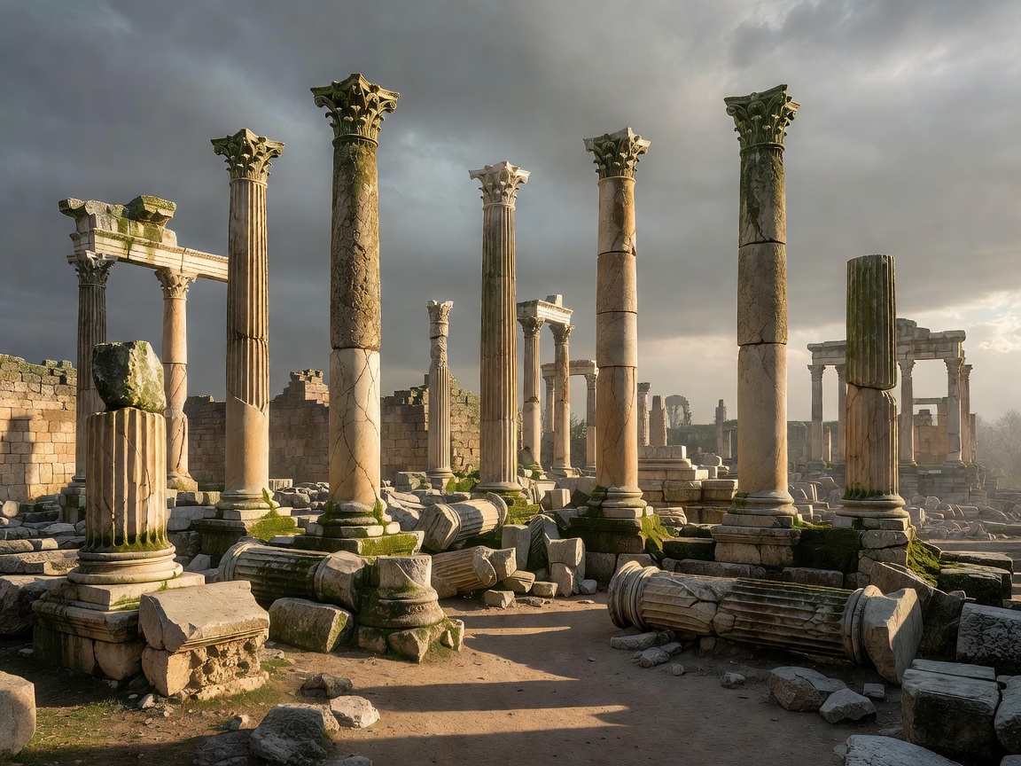 Ancient European city ruins with columns