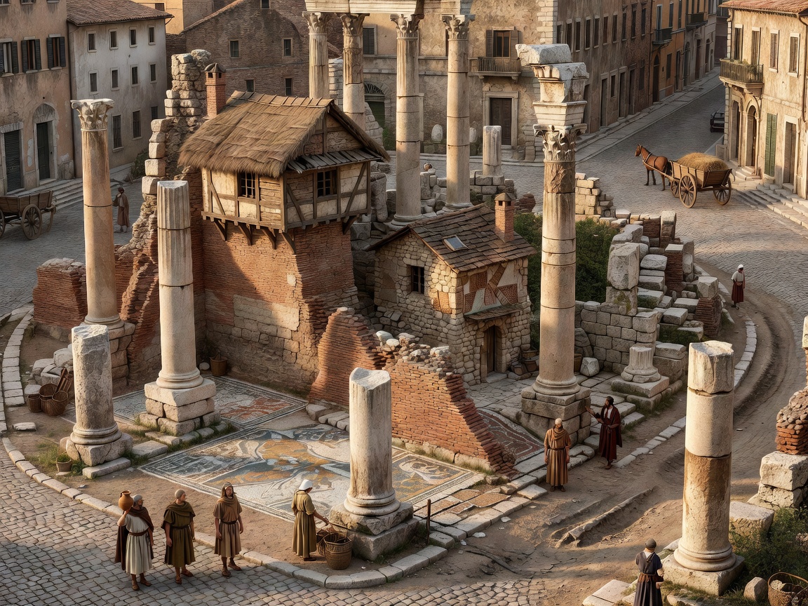 Archaeological remains integrated into a European city